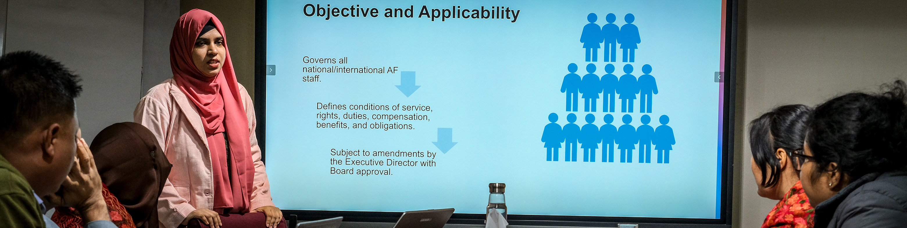 HR & Wellbeing Officer Sumona Shobnom facilitating a session on Code of Conduct as a part of regular staff training program