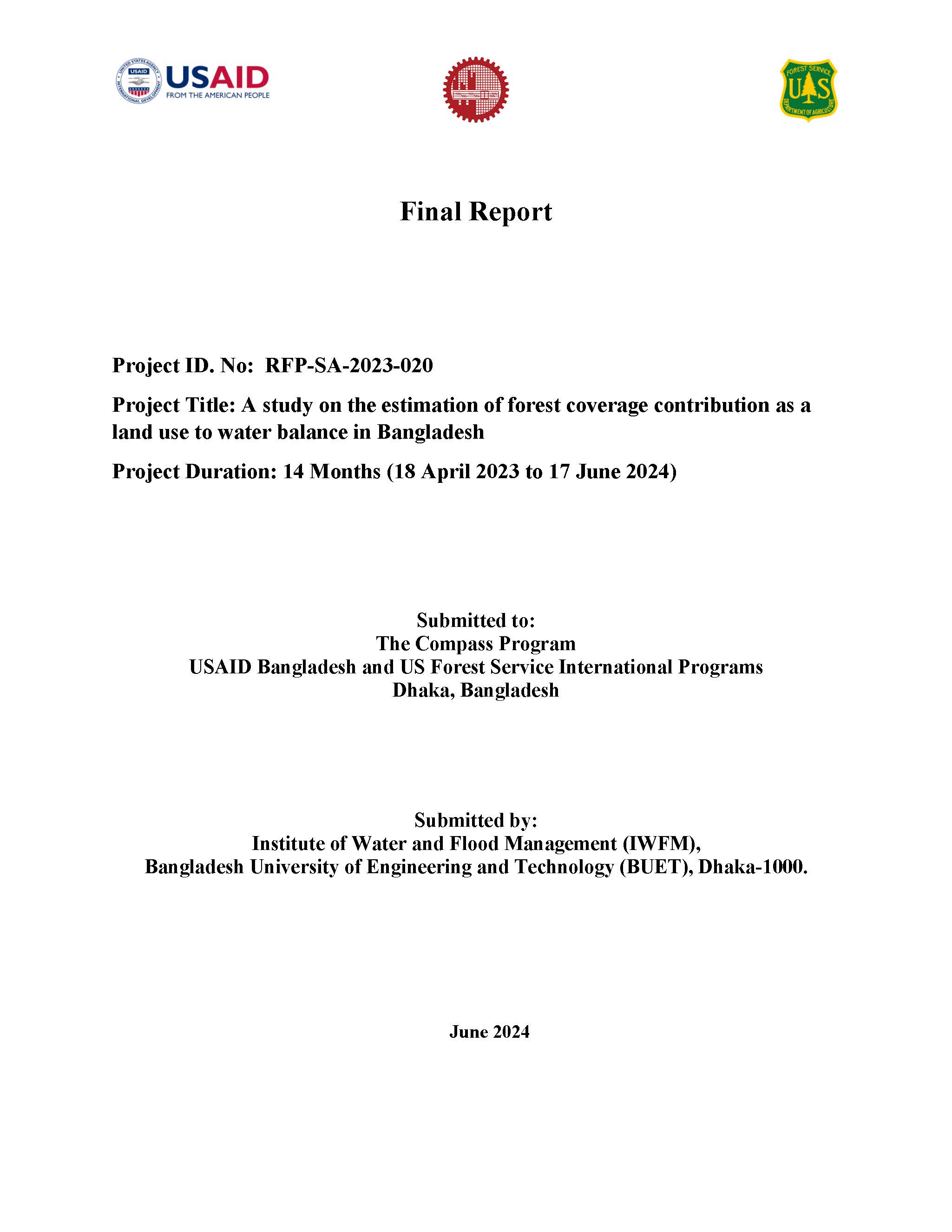 A study on the estimation of forest coverage contribution as a land use to water balance in Bangladesh