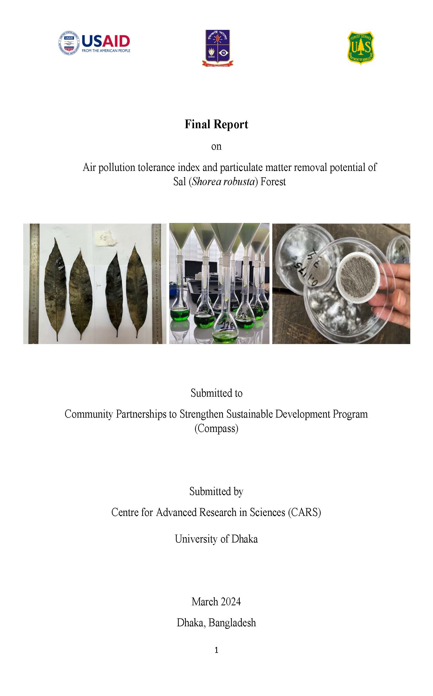 Air pollution tolerance index and particulate matter removal potential of Sal (Shorea robusta) Forest